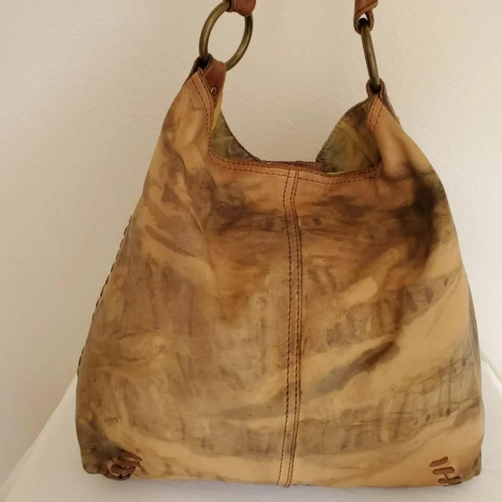 Brown tan beige green gray leather lucky hobo boho cowgirl western tie dyed